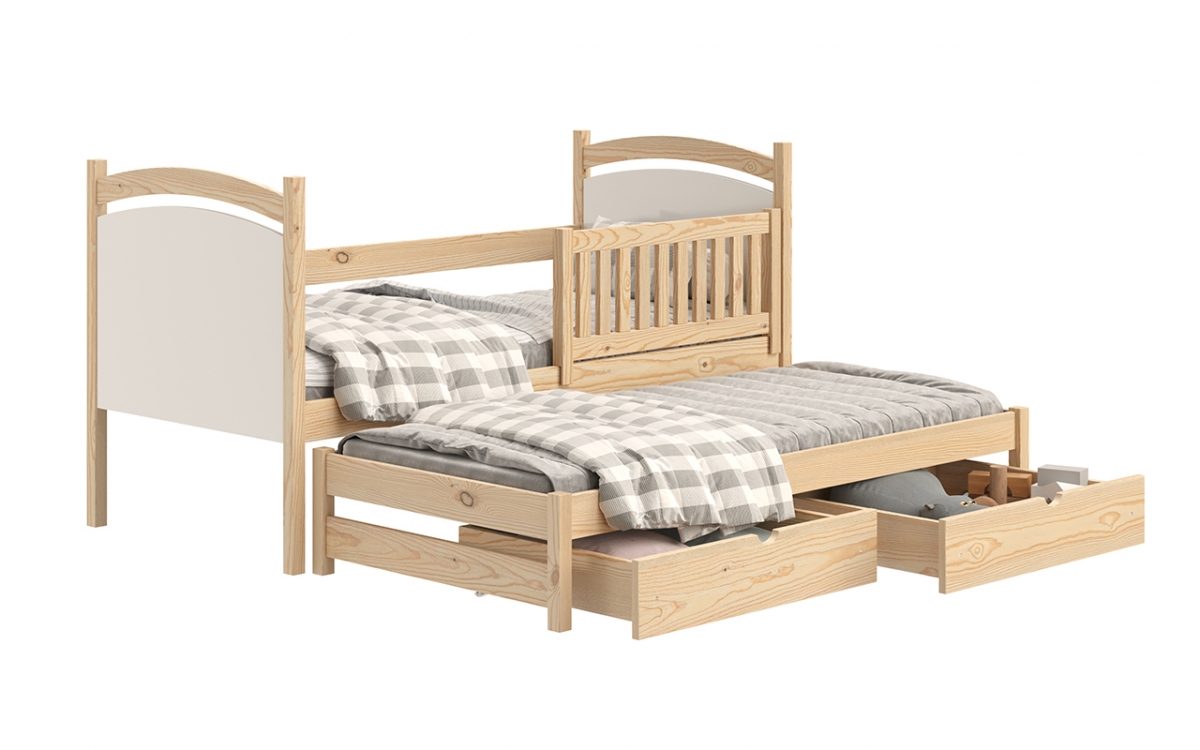 Łóżko parterowe wysuwane z tablicą suchościeralną Amely - sosna, 80x160  dwuosobowe łóżko dziecięce 
