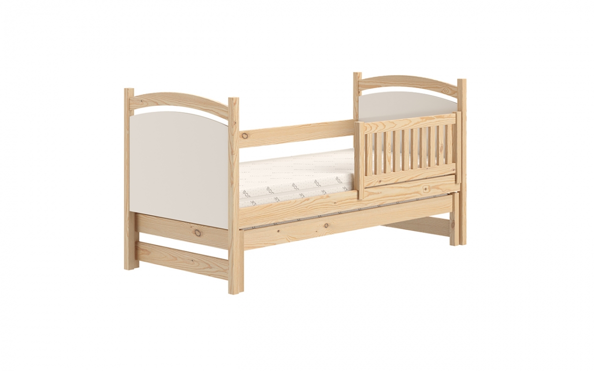 Łóżko parterowe wysuwane z tablicą suchościeralną Amely - sosna, 90x200 łóżko drewniane z tablicą na wezgłowiu 