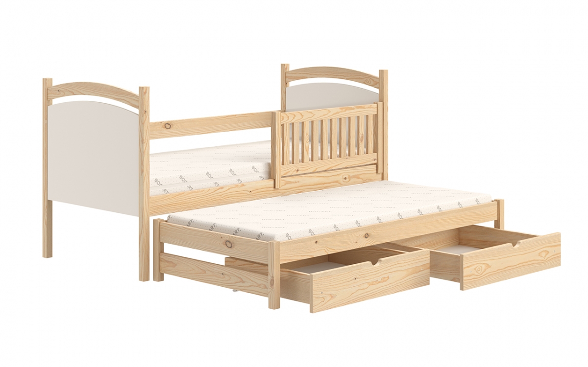 Łóżko parterowe wysuwane z tablicą suchościeralną Amely - sosna, 90x200 sosnowe łóżko dziecięce  