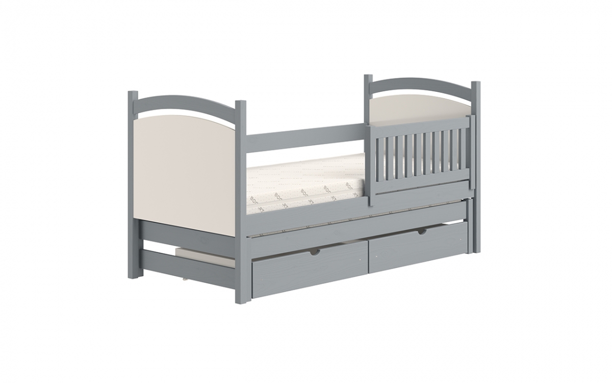 Łóżko parterowe wysuwane z tablicą suchościeralną Amely - szary, 80x160  łóżko dziecięce z białą tablicą  