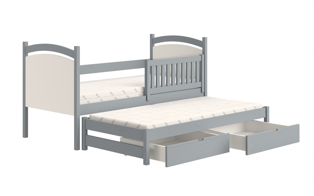 Łóżko parterowe wysuwane z tablicą suchościeralną Amely - szary, 80x180 szare łóżko dziecięce  