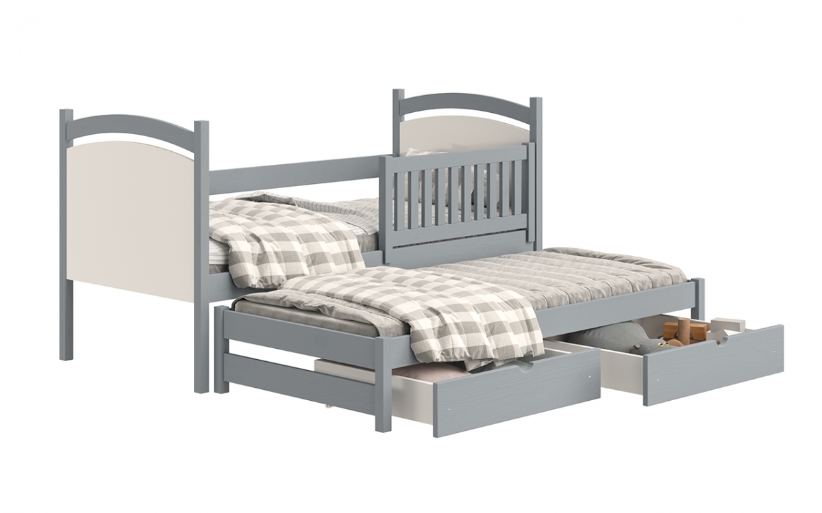 Łóżko parterowe wysuwane z tablicą suchościeralną Amely - szary, 90x180 drewniane łóżko 