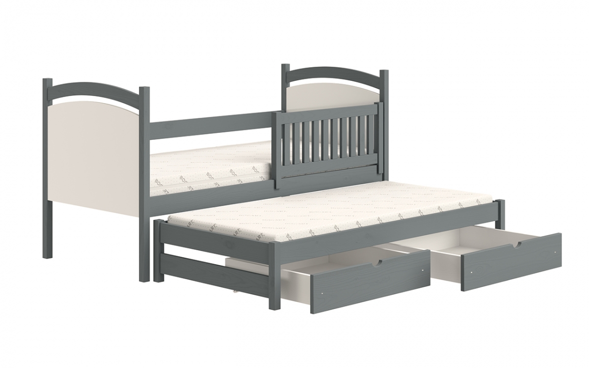 Łóżko parterowe wysuwane z tablicą suchościeralną Amely - grafit, 80x180  grafitowe łóżko dziecięce 