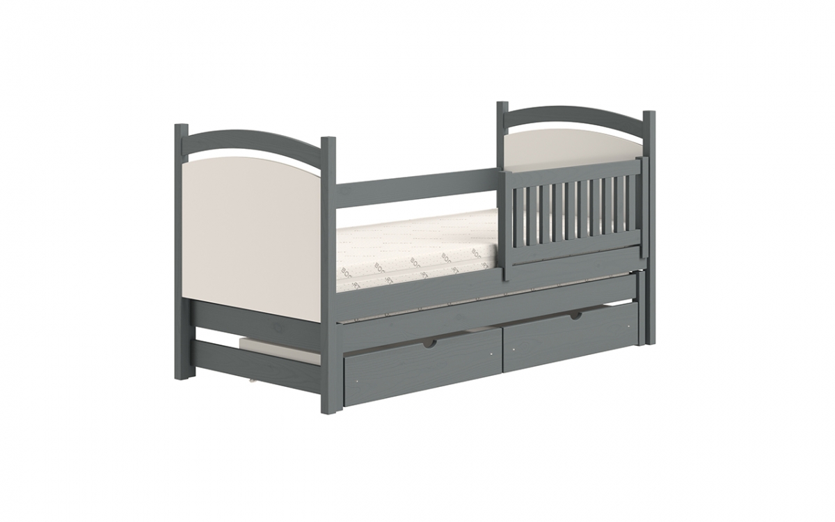 Łóżko parterowe wysuwane z tablicą suchościeralną Amely - grafit, 90x180  sosnowe łóżeczko dla małego dziecka 