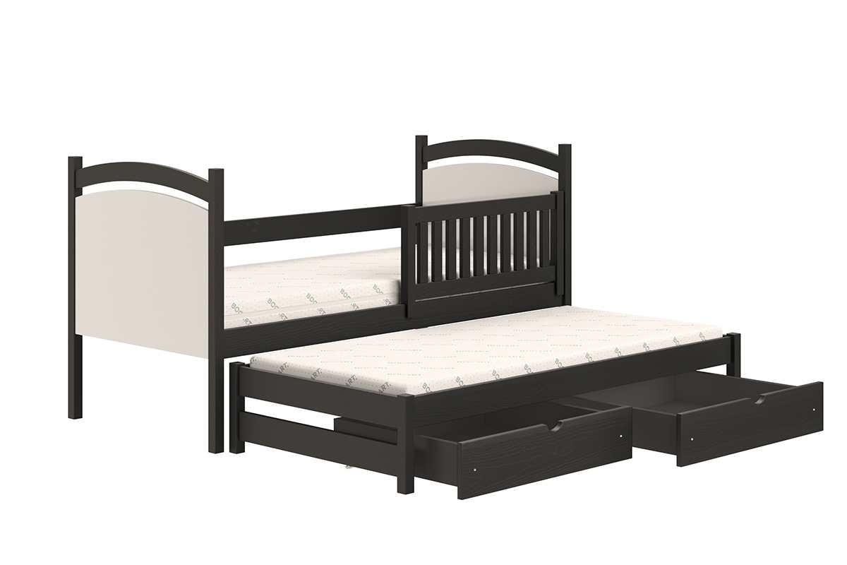 Łóżko parterowe wysuwane z tablicą suchościeralną Amely - czarny, 80x180 czarne łóżeczko 