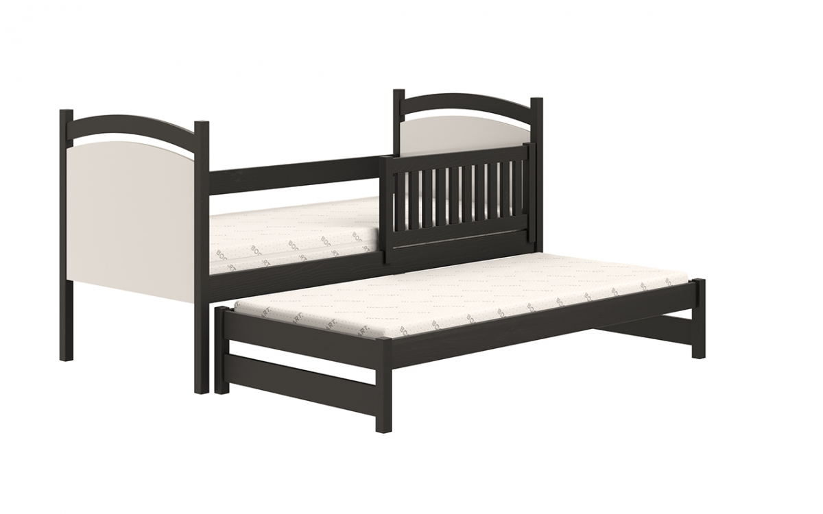Łóżko parterowe wysuwane z tablicą suchościeralną Amely - czarny, 80x200 łóżko z wyjazdem 