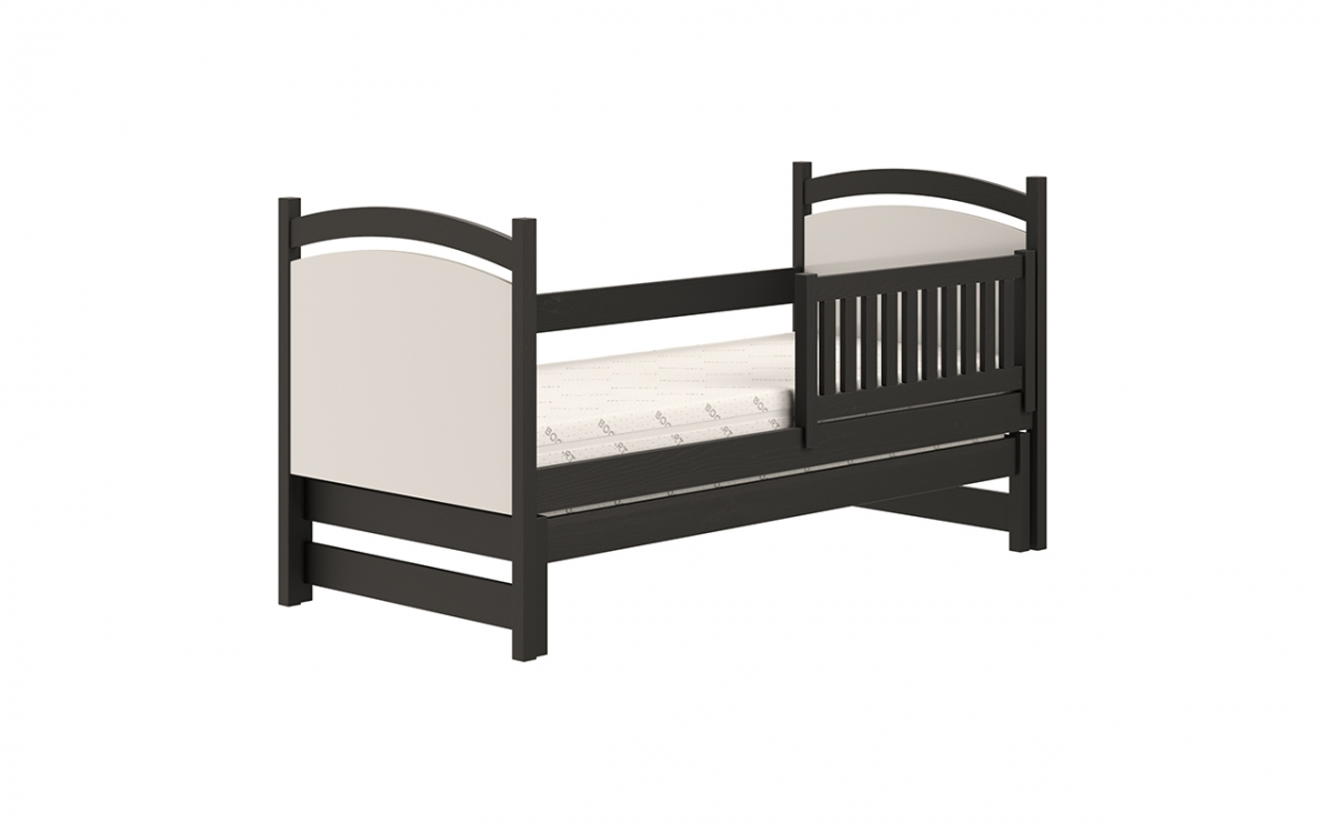 Łóżko parterowe wysuwane z tablicą suchościeralną Amely - czarny, 90x180  łóżko ze zdejmowaną barierką 