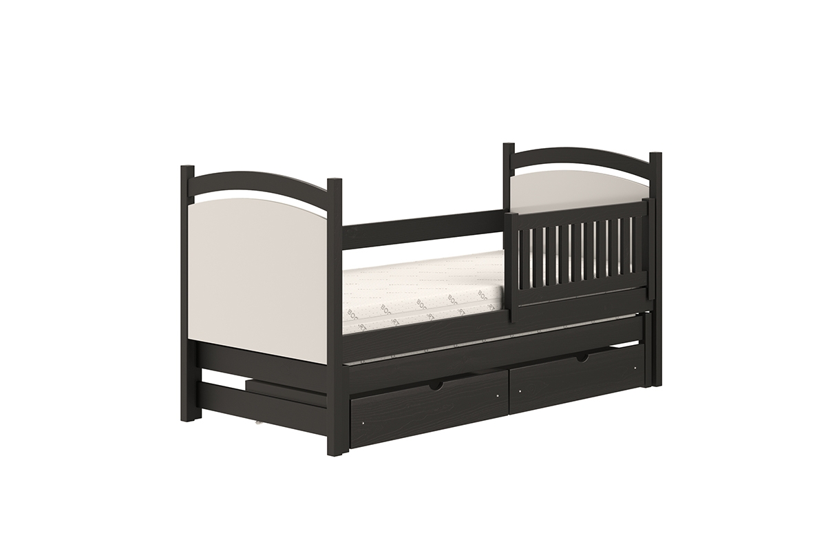 Łóżko parterowe wysuwane z tablicą suchościeralną Amely - czarny, 90x190  czarne łóżko z białą tablicą  