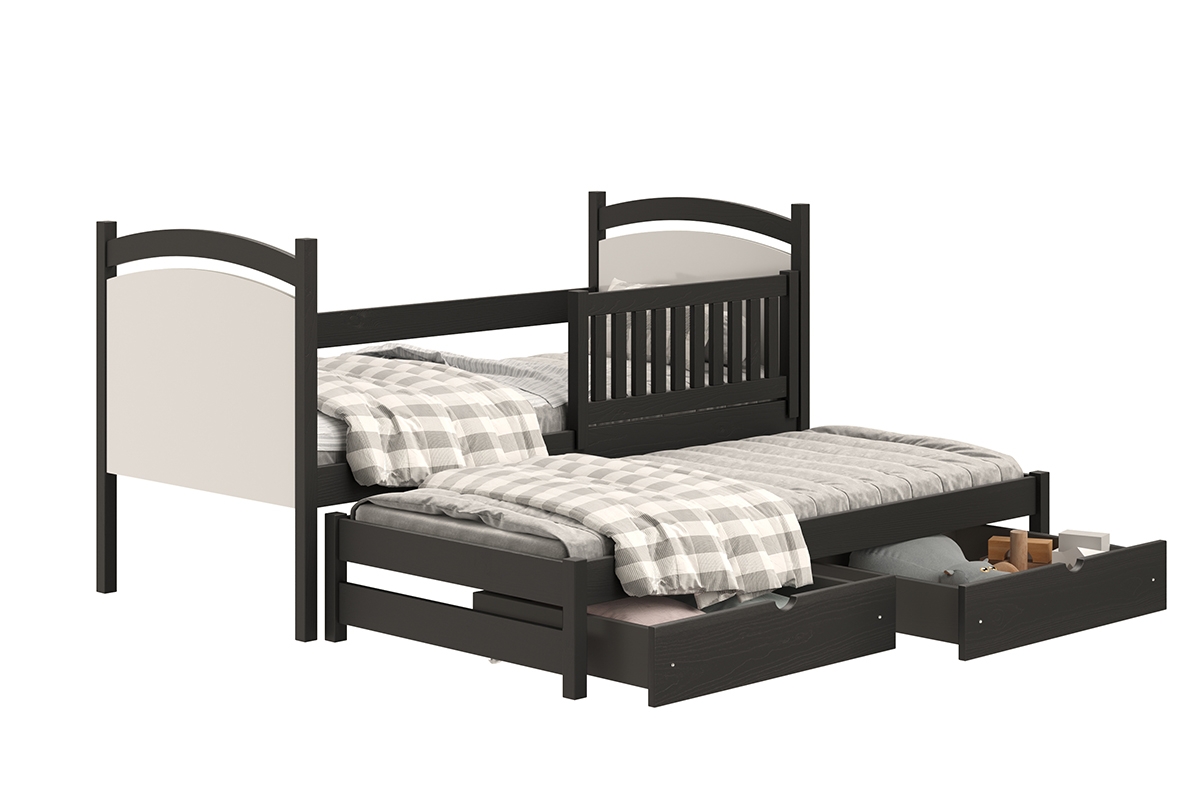 Łóżko parterowe wysuwane z tablicą suchościeralną Amely - czarny, 90x200 czarne łóżko dla dziecka 