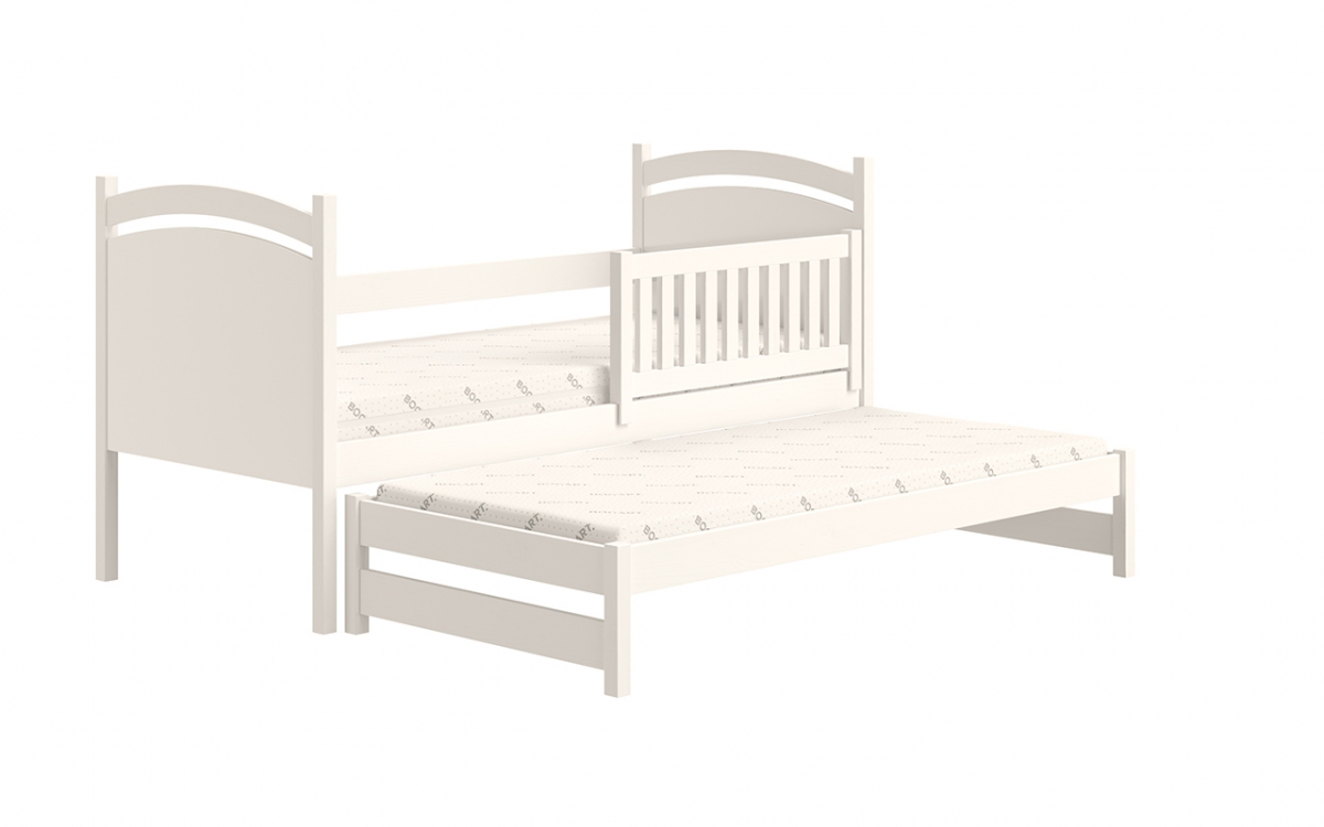 Łóżko parterowe wysuwane z tablicą suchościeralną Amely - biały, 80x160  białe łóżko wyjazdowe 
