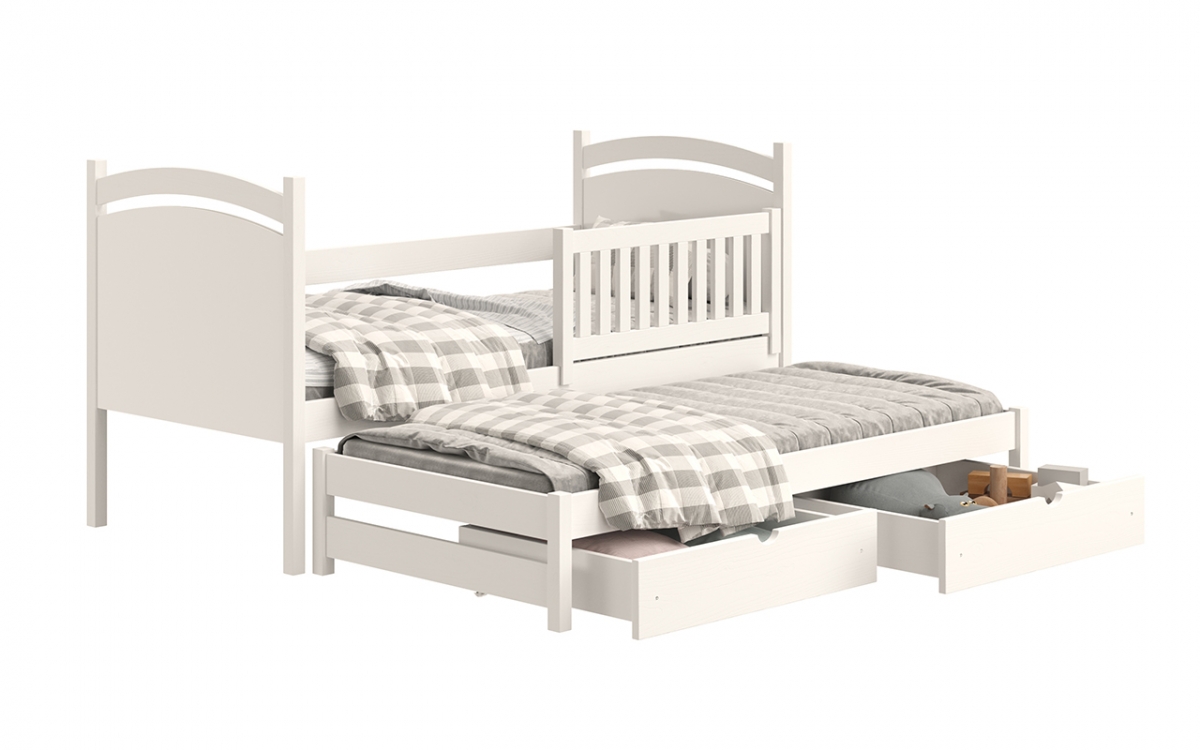 Łóżko parterowe wysuwane z tablicą suchościeralną Amely - biały, 80x160  szauflady na zabawki 