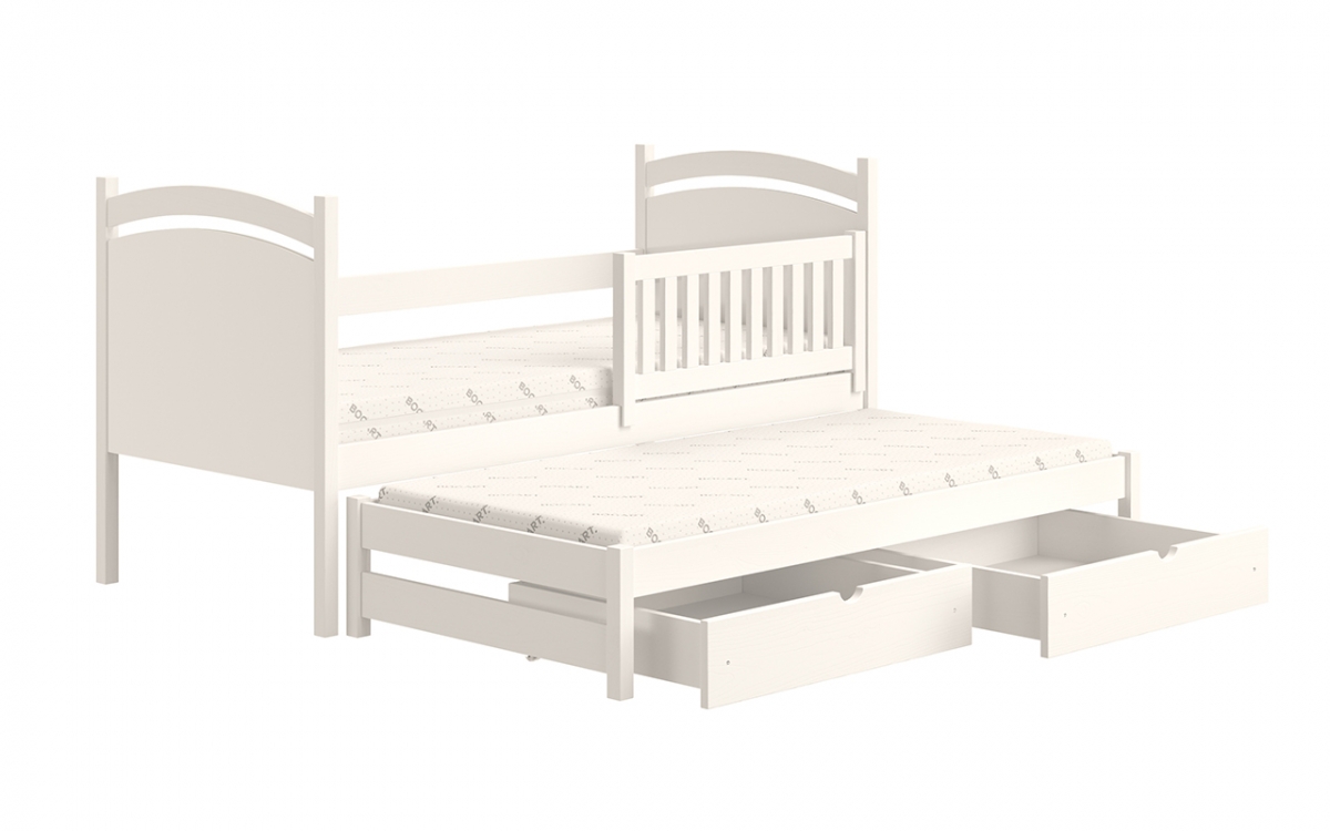 Łóżko parterowe wysuwane z tablicą suchościeralną Amely - biały, 80x160  białe łóżko z szufladami 