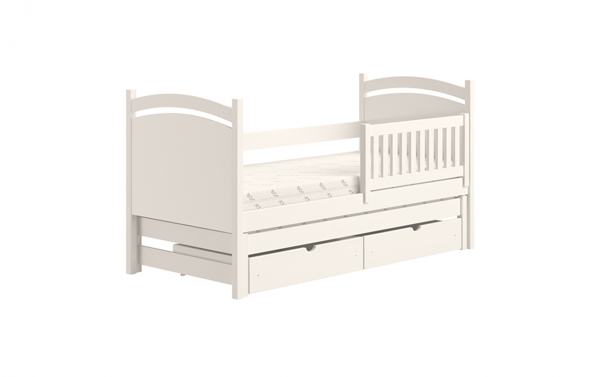 Łóżko parterowe wysuwane z tablicą suchościeralną Amely - biały, 80x160  białe łóżko z barierką 