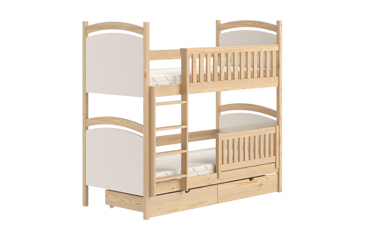 Łóżko piętrowe z tablicą suchościeralną Amely - sosna, 90x190 sosnowe łóżko z szufladami na zabawki 