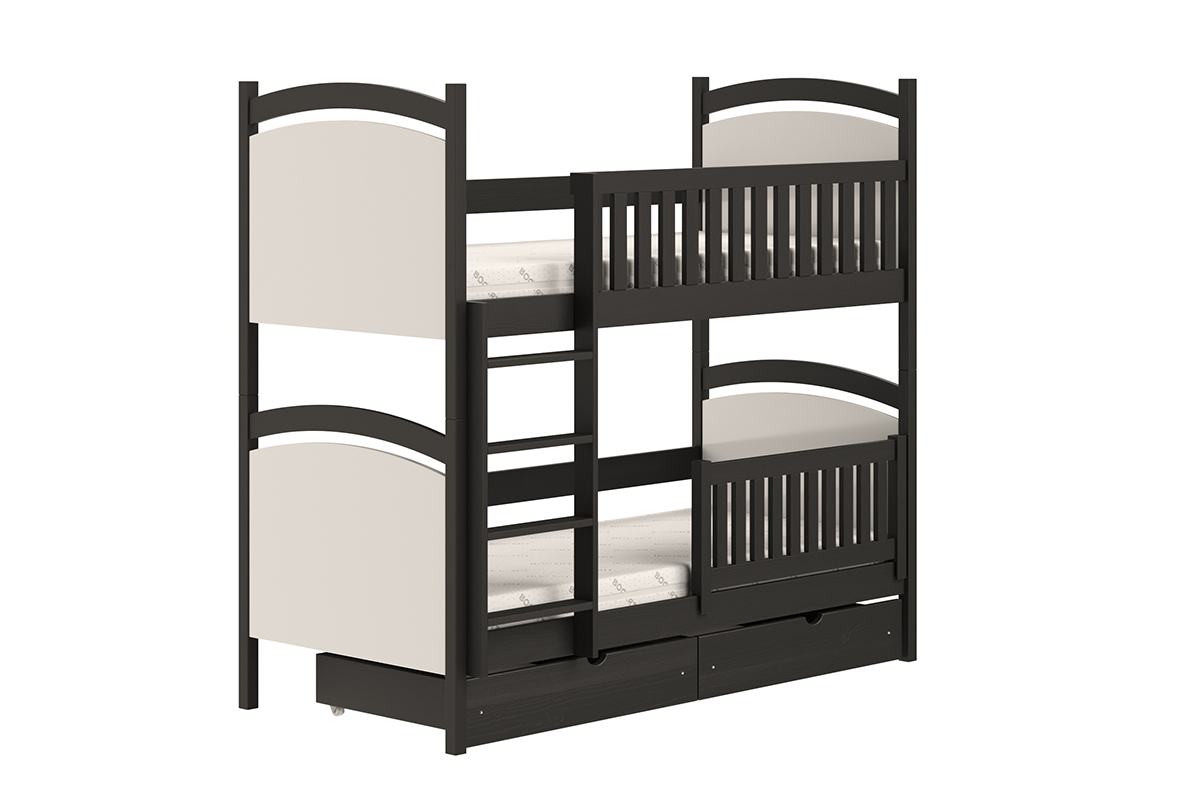 Łóżko piętrowe z tablicą suchościeralną Amely - czarny, 80x160  czarne łóżeczko drewniane z szufladami na pościel 