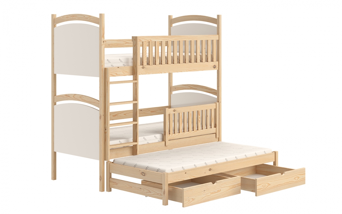 Łóżko piętrowe wysuwane z tablicą suchościeralną Amely - sosna, 80x190 potrójne łóżko dziecięce  