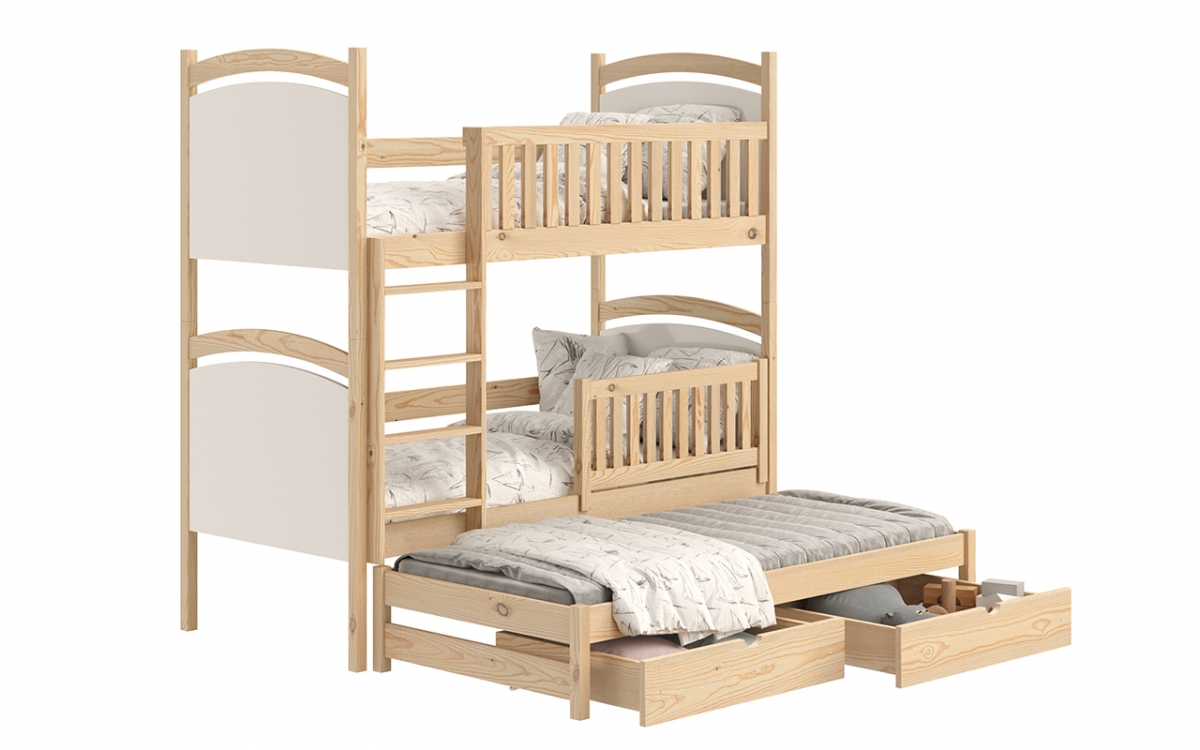 Łóżko piętrowe wysuwane z tablicą suchościeralną Amely - sosna, 90x190 potrójne łóżko piętrowe dla dzieci 