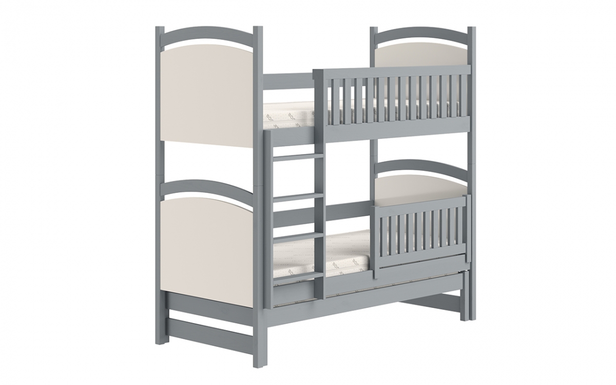 Łóżko piętrowe wysuwane z tablicą suchościeralną Amely - szary, 80x160  piętrowe, potrójne łóżeczko dla dzieci 