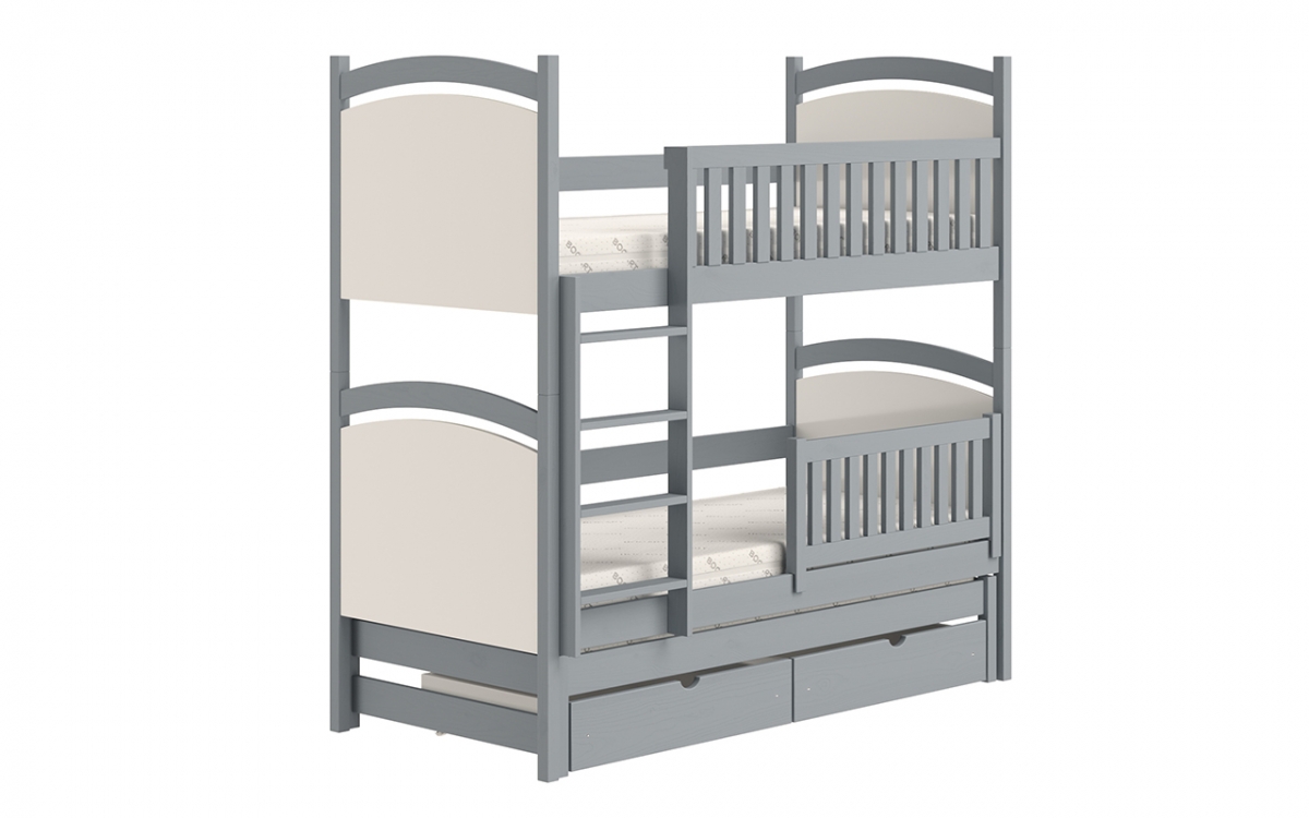 Łóżko piętrowe wysuwane z tablicą suchościeralną Amely - szary, 80x190 drewniane łóżko dziecięce z szufladami 