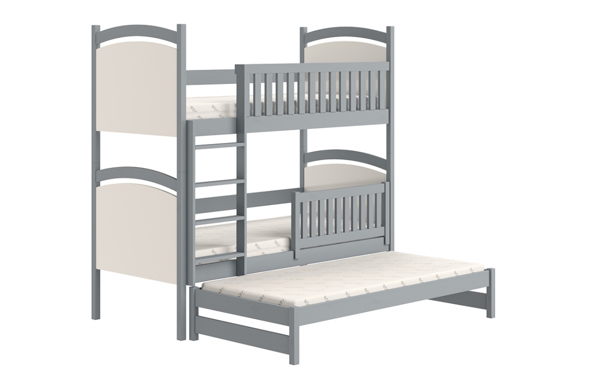 Łóżko piętrowe wysuwane z tablicą suchościeralną Amely - szary, 80x200 szare łóżko z barierkami 