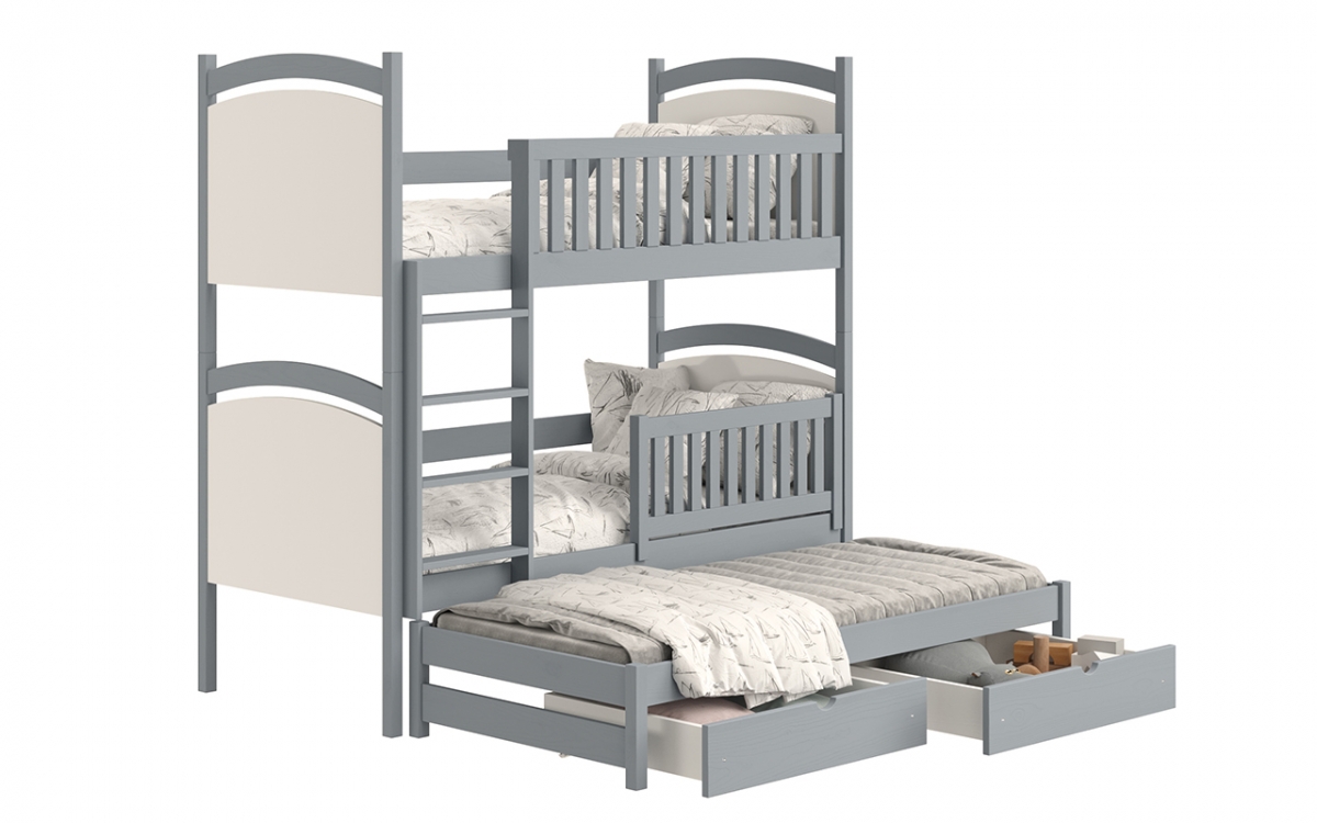 Łóżko piętrowe wysuwane z tablicą suchościeralną Amely - szary, 90x200 potrójne łóżko dziecięce  