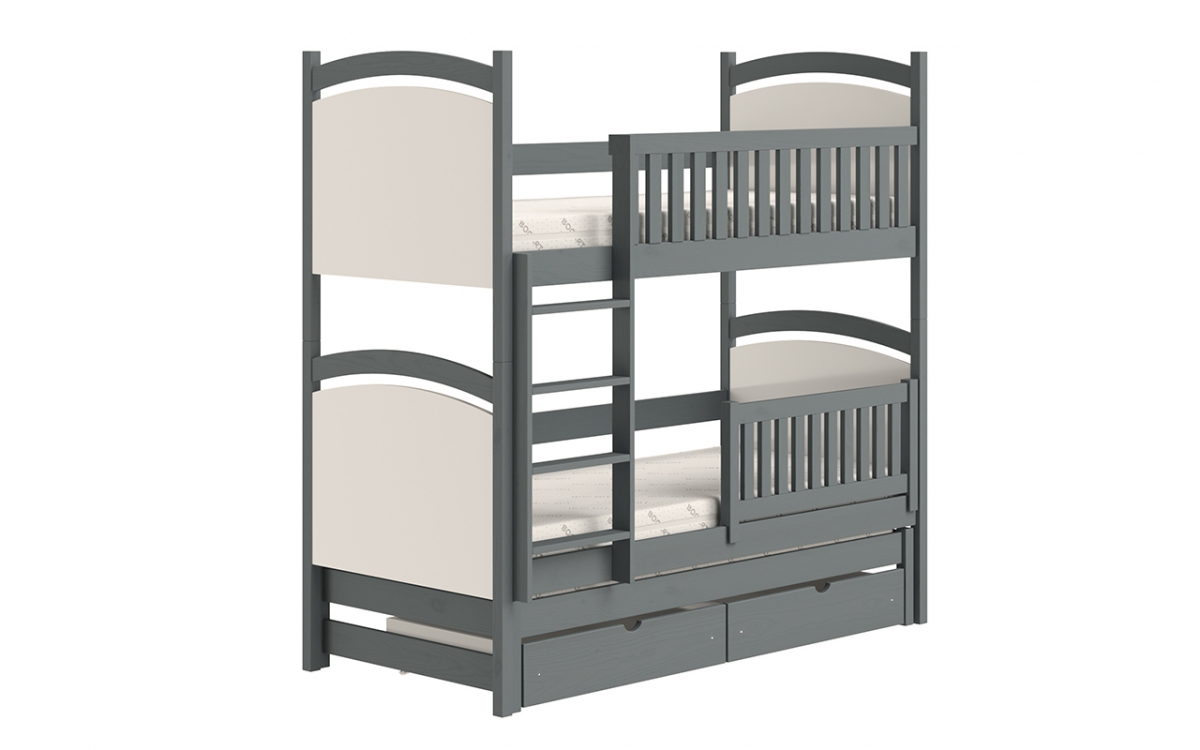 Łóżko piętrowe wysuwane z tablicą suchościeralną Amely - grafit, 80x160  łóżko dla trójki dzieci 