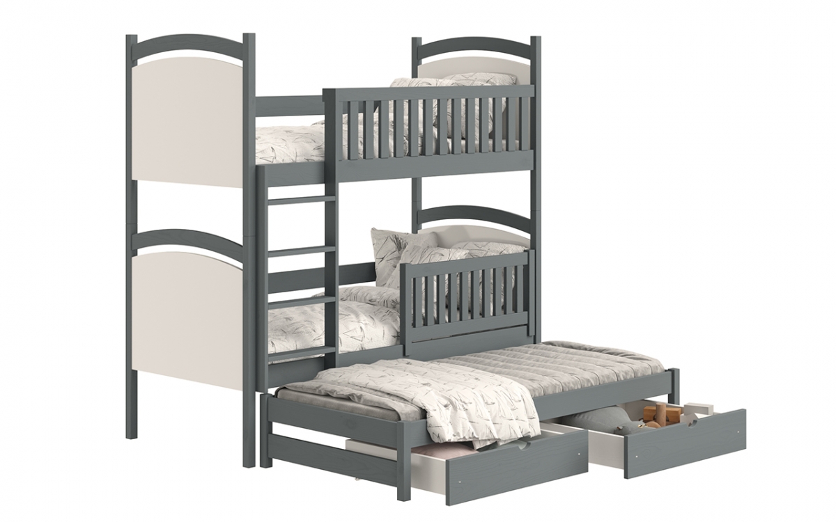 Łóżko piętrowe wysuwane z tablicą suchościeralną Amely - grafit, 80x180 łóżko dziecięce z szufladami na zabawki 