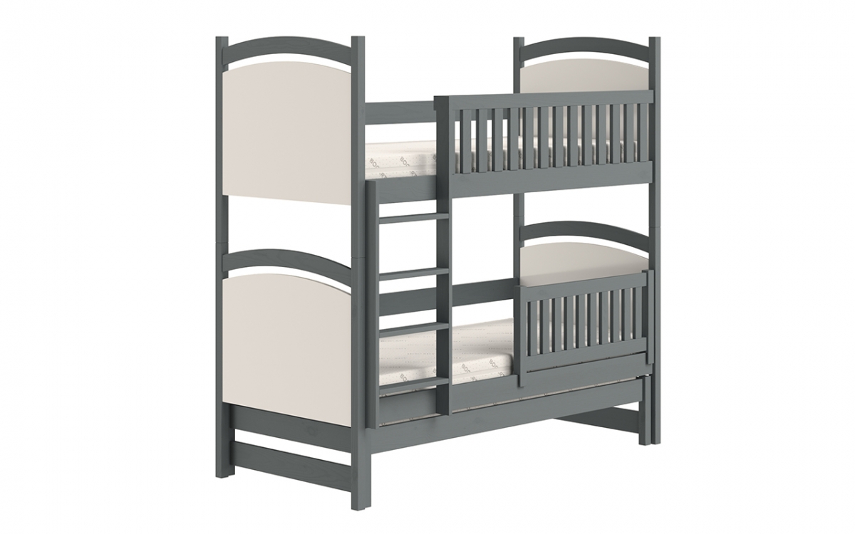 Łóżko piętrowe wysuwane z tablicą suchościeralną Amely - grafit, 90x180  drewniane łóżko dziecięce, piętrowe 