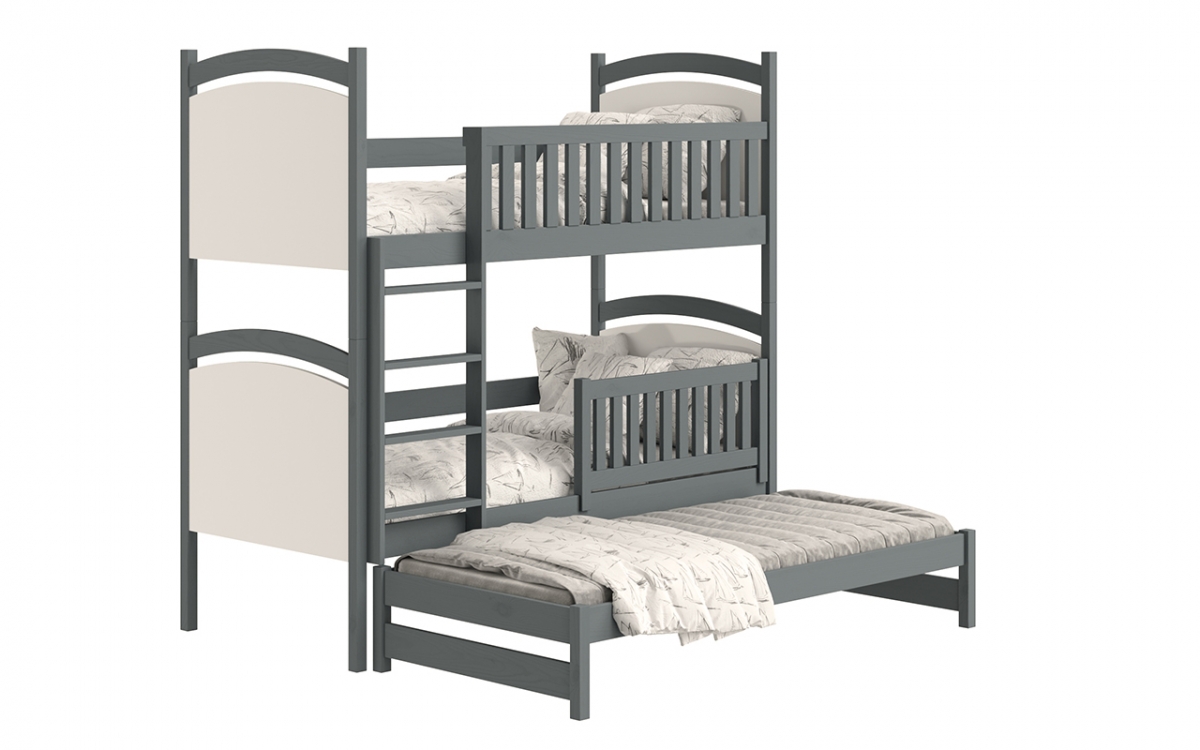 Łóżko piętrowe wysuwane z tablicą suchościeralną Amely - grafit, 90x190 drewniane łóżko z białymi tablicami suchoóścieralnymi 