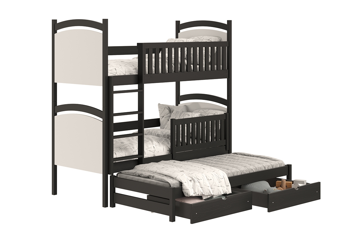 Łóżko piętrowe wysuwane z tablicą suchościeralną Amely - czarny, 80x160 potrójne łóżko piętrowe z szufladami 