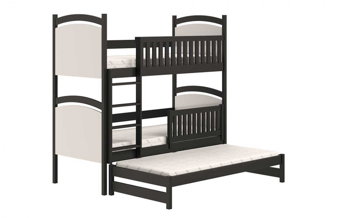 Łóżko piętrowe wysuwane z tablicą suchościeralną Amely - czarny, 80x160 czarne łóżko z białym wysuwem 