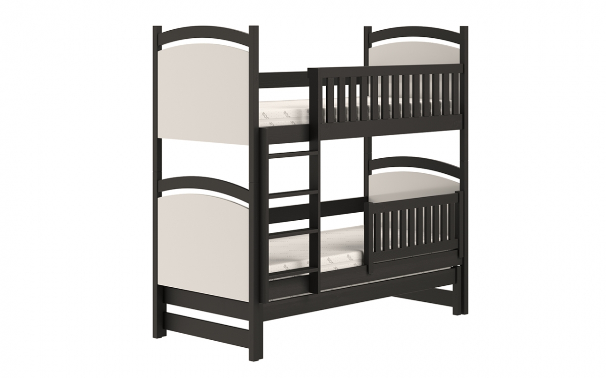 Łóżko piętrowe wysuwane z tablicą suchościeralną Amely - czarny, 80x160 łóżko drewniane z bezpieczną drabinką  