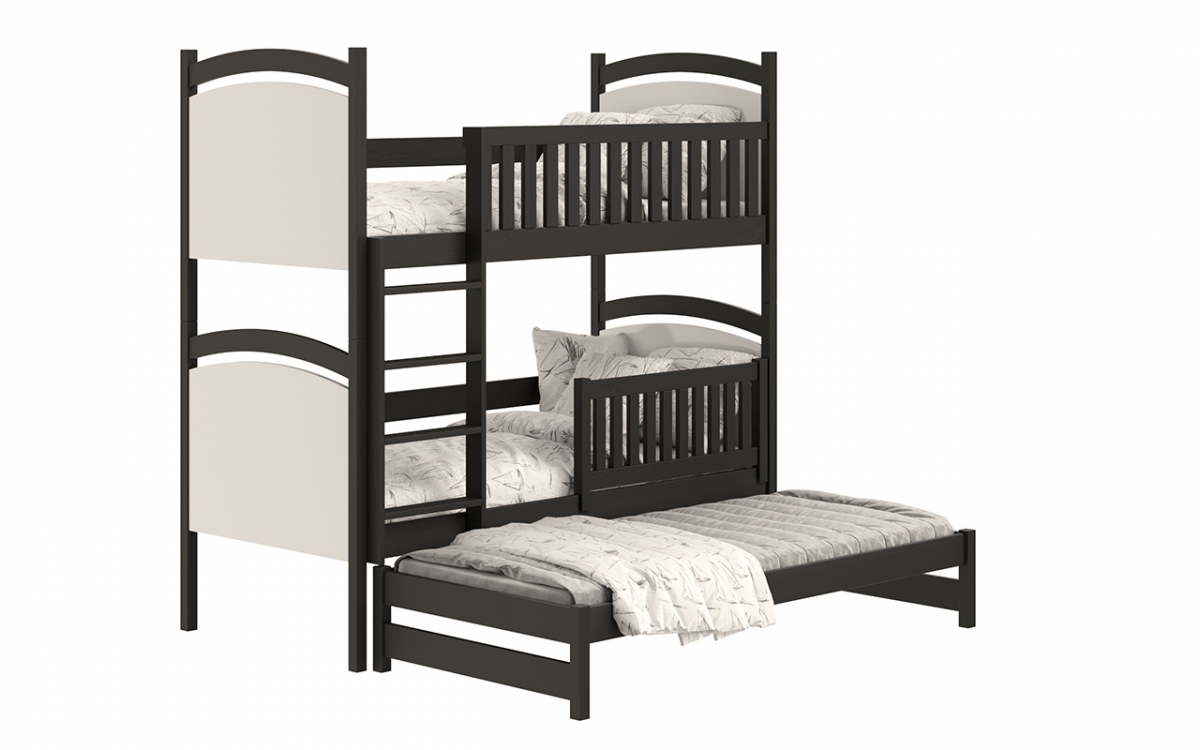 Łóżko piętrowe wysuwane z tablicą suchościeralną Amely - czarny, 80x180 wysuwane łóżko piętrowe, potrójne  