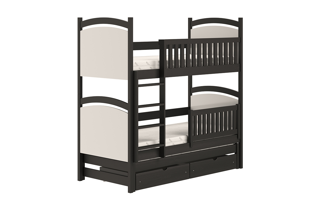 Łóżko piętrowe wysuwane z tablicą suchościeralną Amely - czarny, 90x200 czarne łóżko drewniane z szufladami 