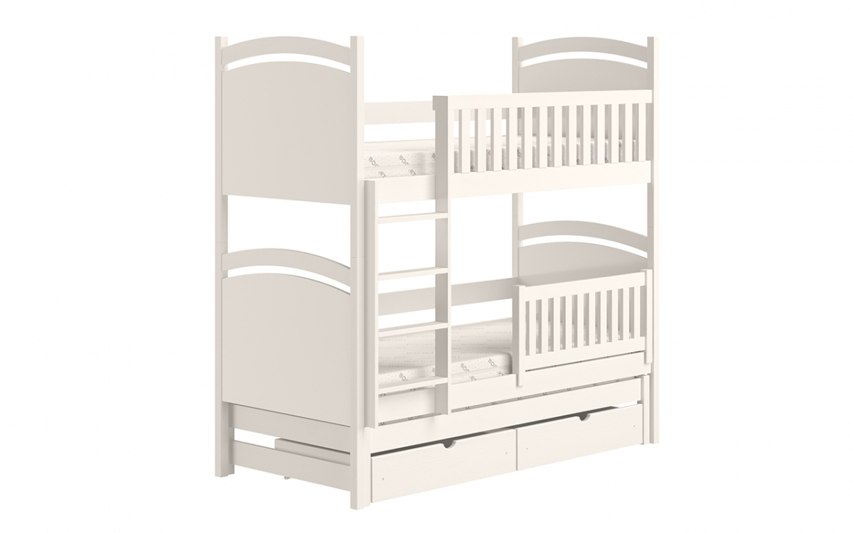 Łóżko piętrowe wysuwane z tablicą suchościeralną Amely - biały, 80x160 białe łóżeczko dziecięce, z szufladami 