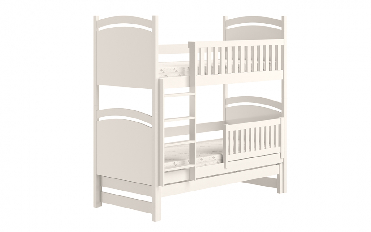 Łóżko piętrowe wysuwane z tablicą suchościeralną Amely - biały, 80x180 białe łóżko z bezpieczną drabinką  