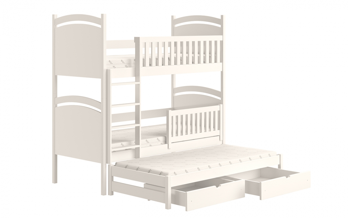 Łóżko piętrowe wysuwane z tablicą suchościeralną Amely - biały, 80x190 wysokie łóżko piętrowe  