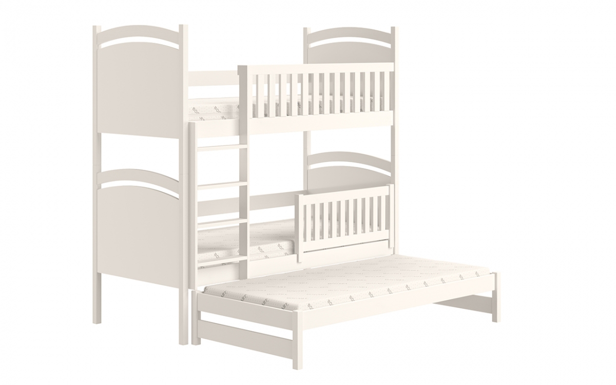 Łóżko piętrowe wysuwane z tablicą suchościeralną Amely - biały, 80x190 drewniane łóżko ze zdejmowaną barierką  