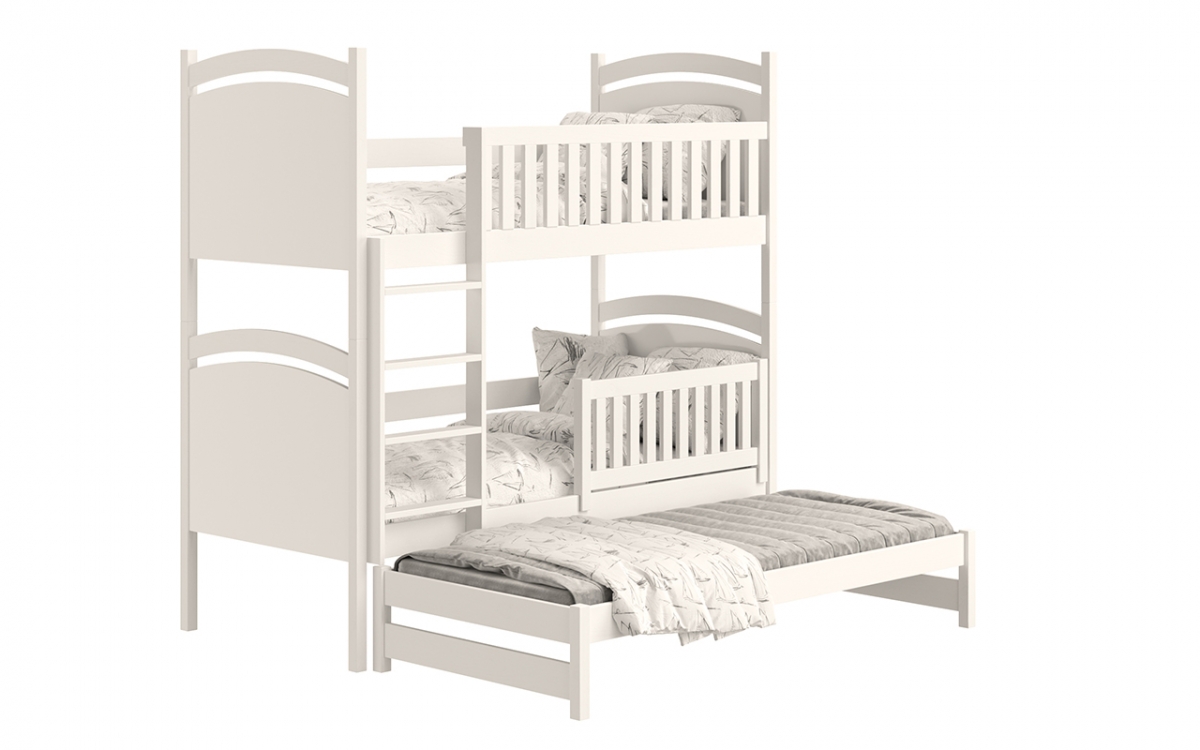 Łóżko piętrowe wysuwane z tablicą suchościeralną Amely - biały, 90x190 łóżko dziecięce z drewnianym wysuwem do spania  