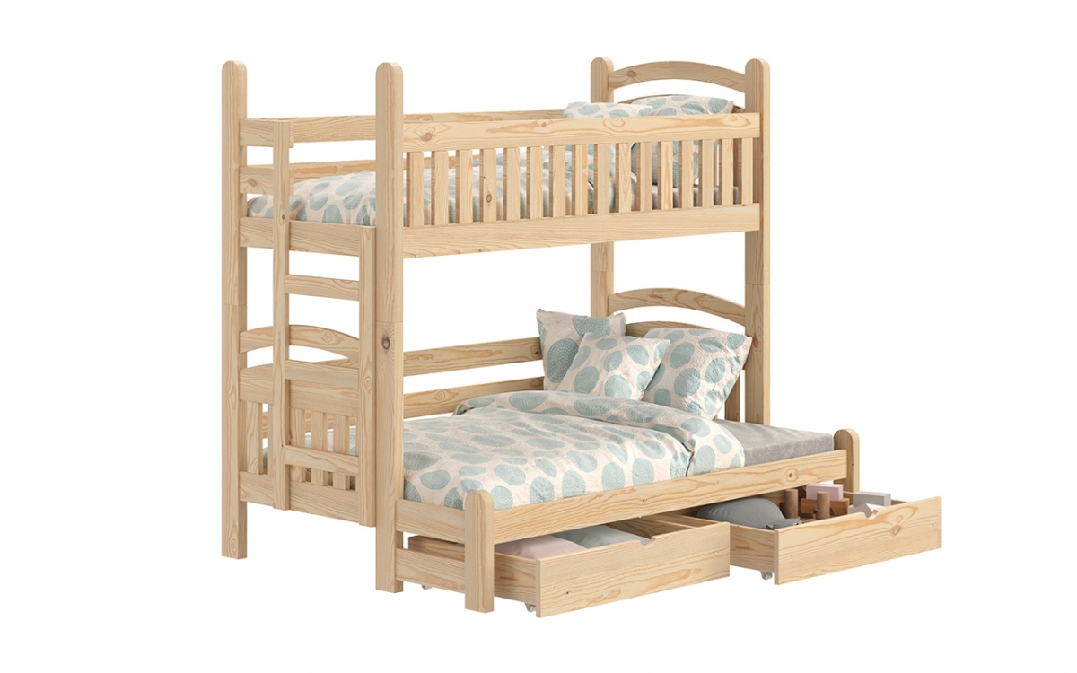 Łóżko piętrowe Amely Maxi lewostronne - sosna, 90x200/120x200 łóżko piętrowe z drewnianymi szufladami na zabawki 