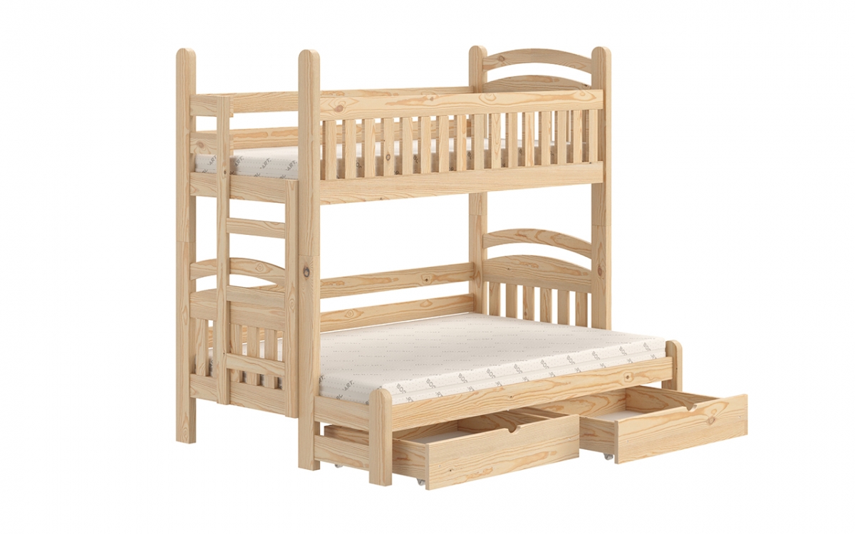 Łóżko piętrowe Amely Maxi lewostronne - sosna, 90x200/140x200 piętrowe łóżko drewniane 
