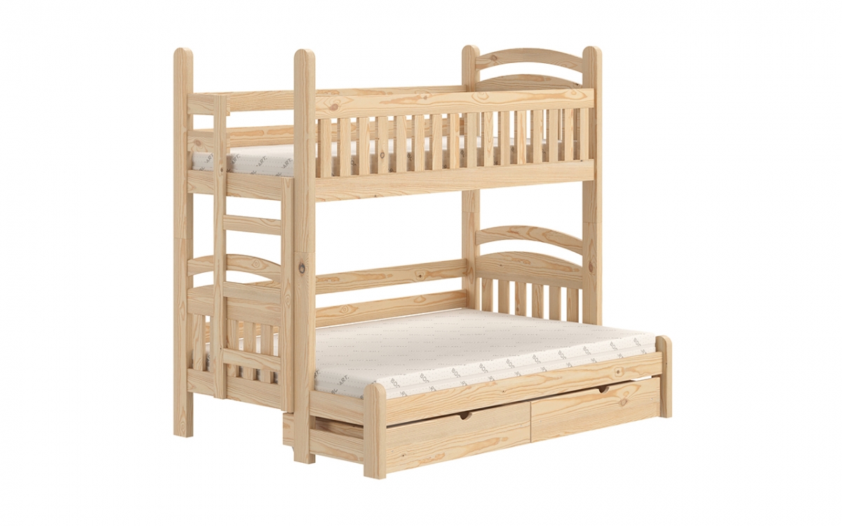 Łóżko piętrowe Amely Maxi lewostronne - sosna, 90x200/140x200 drewniane łóżko z szufladami 