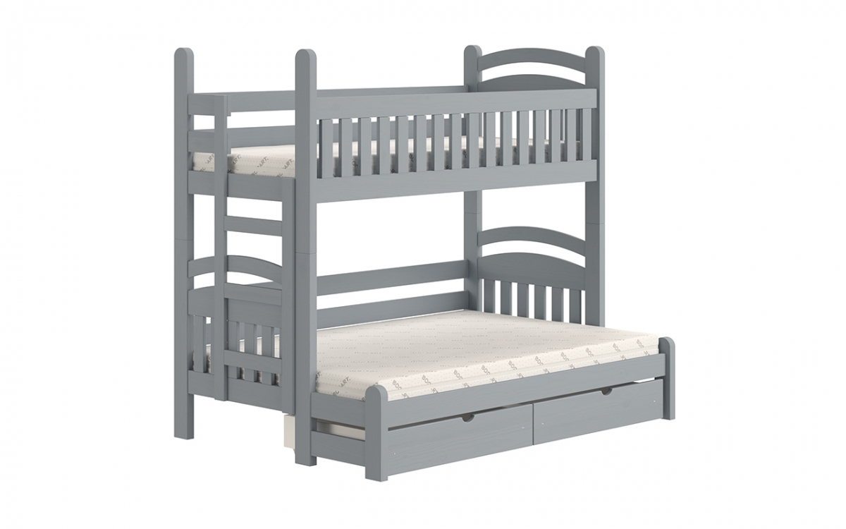 Łóżko piętrowe Amely Maxi lewostronne - szary, 80x200/140x200 szare łóżko z drabionką z lewej strony 