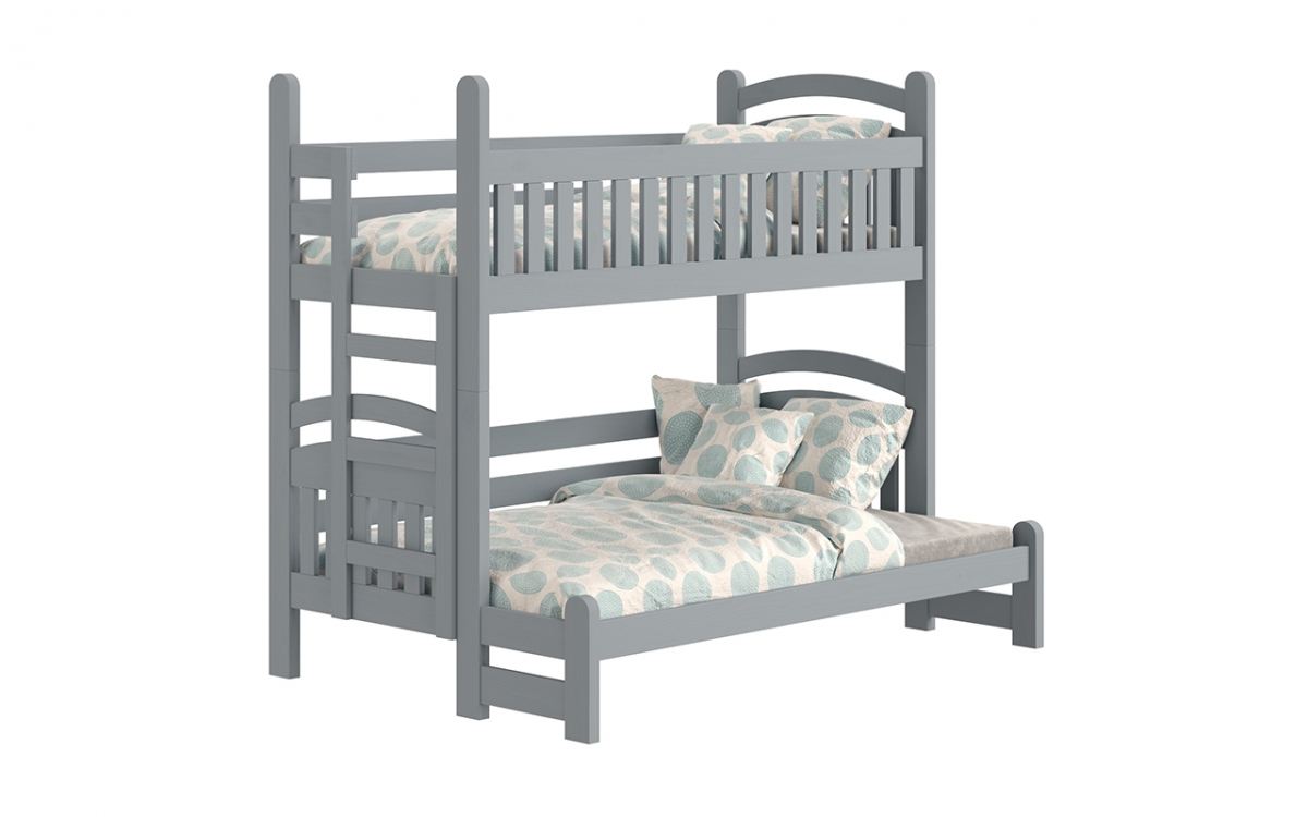Łóżko piętrowe Amely Maxi lewostronne - szary, 90x200/120x200 szare łóżko z barierkami 