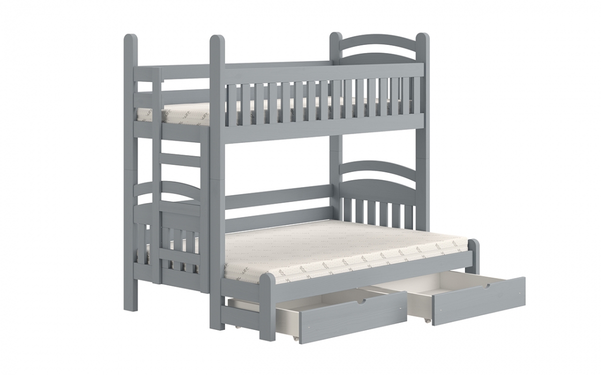 Łóżko piętrowe Amely Maxi lewostronne - szary, 90x200/120x200 szare łóżko piętrowe, z szufladami na pościel 