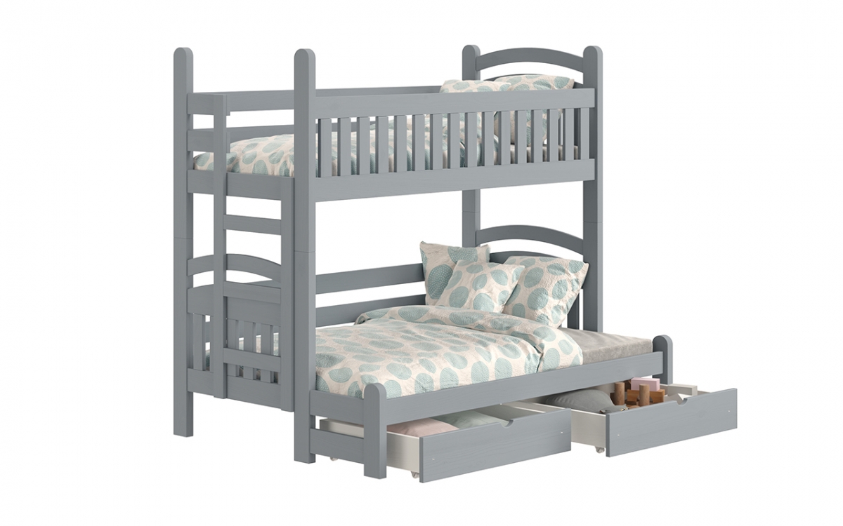 Łóżko piętrowe Amely Maxi lewostronne - szary, 90x200/140x200 drewniane łóżko piętrowe z drabinką z lewej strony 