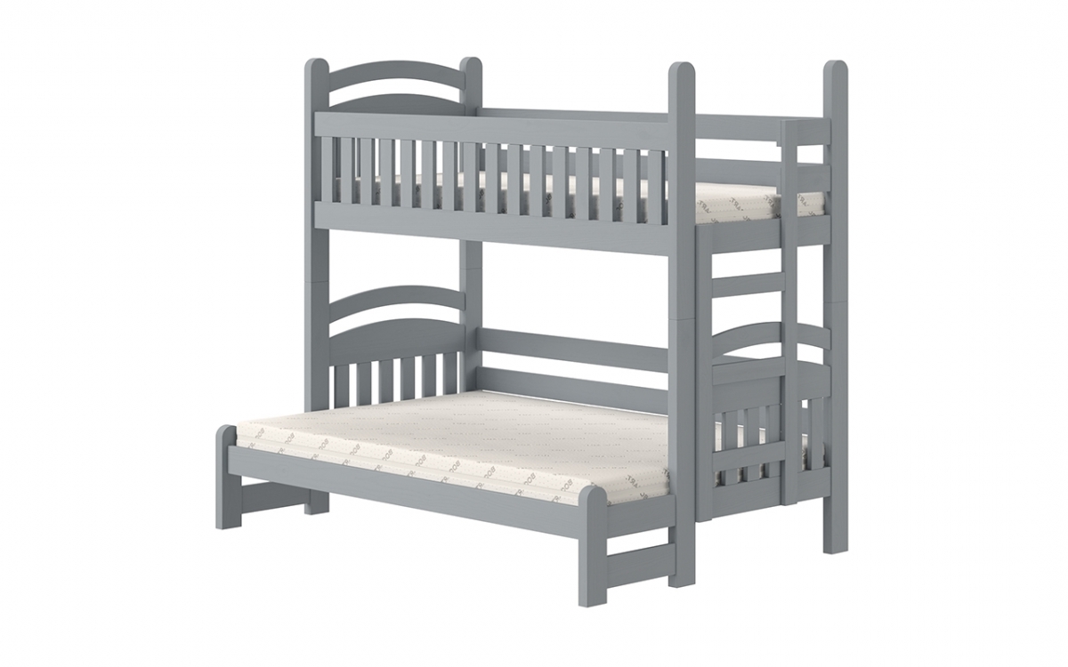 Łóżko piętrowe Amely Maxi prawostronne - szary, 80x200/120x200 łóżko drewniane z barierką zabezpieczającą  