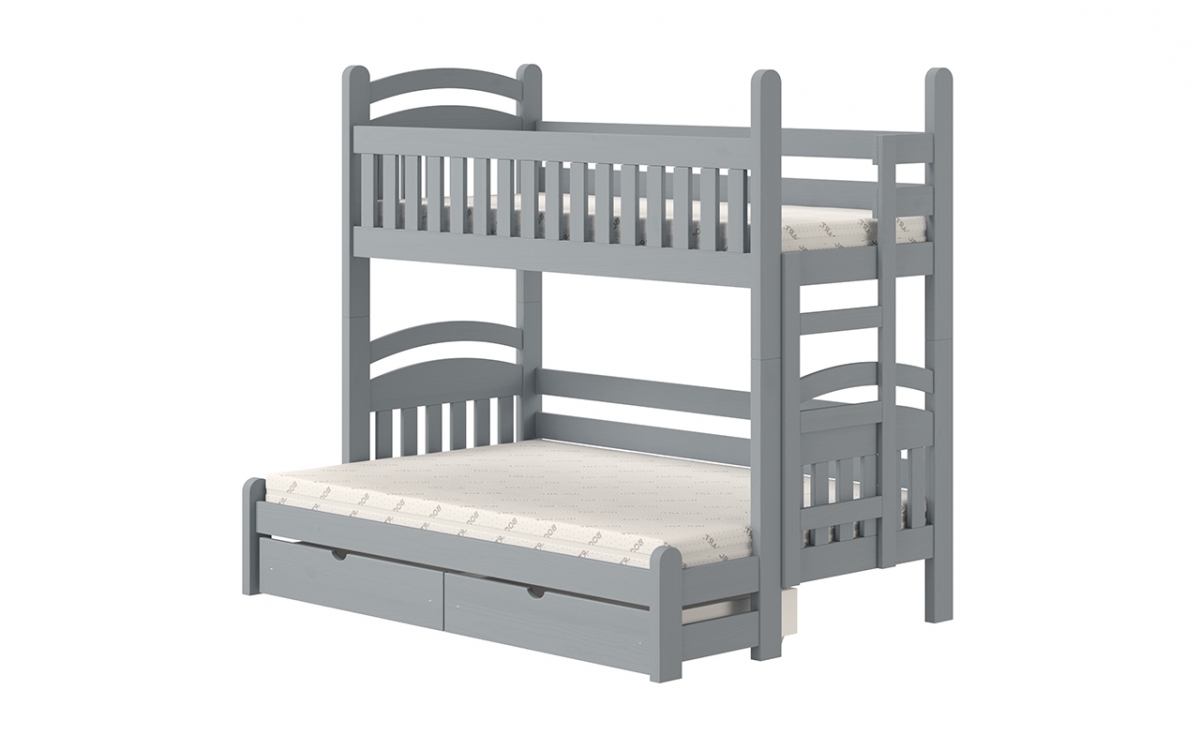Łóżko piętrowe Amely Maxi prawostronne - szary, 80x200/120x200 szare łóżko piętrowe z szufladami na pościel 