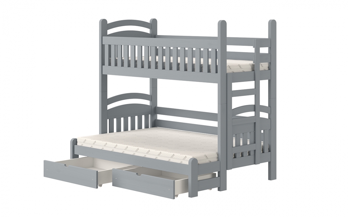 Łóżko piętrowe Amely Maxi prawostronne - szary, 90x200/140x200 szare łóżko piętrowe z szufladami 