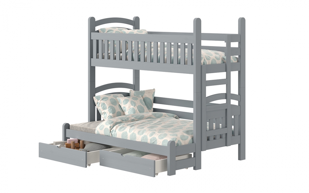Łóżko piętrowe Amely Maxi prawostronne - szary, 90x200/140x200 łóżko drewniane, podwójne  